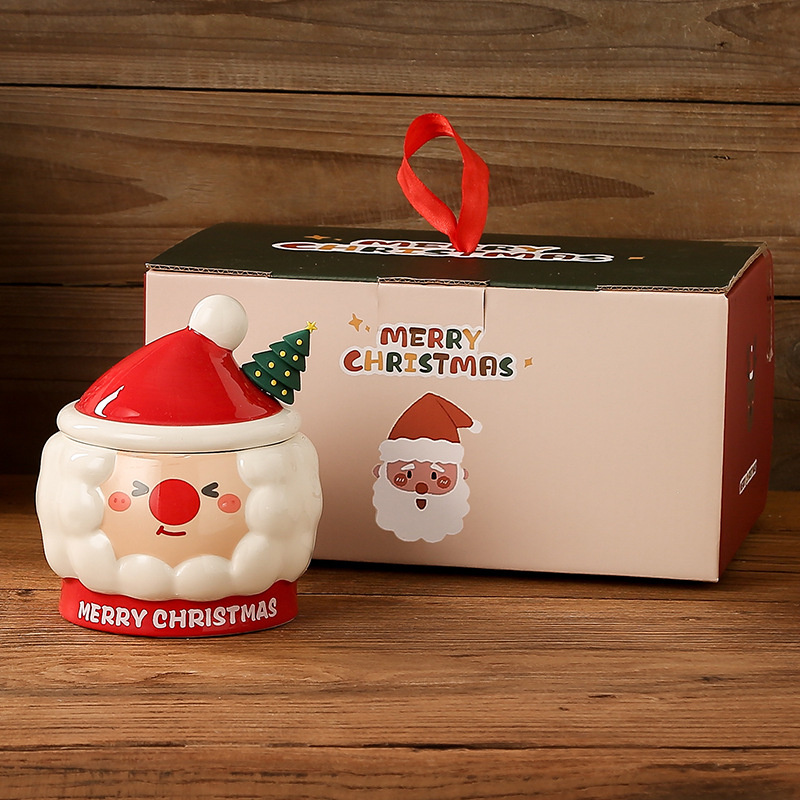 Taza de Navidad creativa taza de Navidad Santa Claus con tapa cuchara taza de regalo taza de regalo pintada a mano