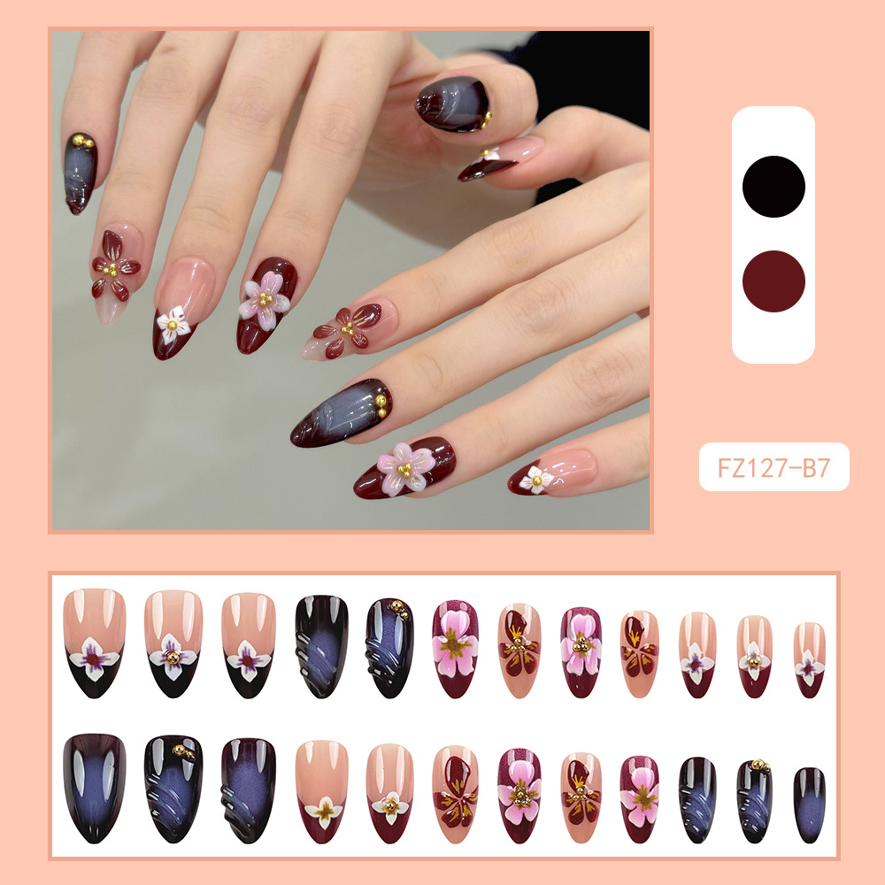 Uñas postizas 3D estéreo blanqueadoras, muy vendidas, piezas de arte de uñas portátiles transfronterizas, pegatinas de uñas sencillas con un toque de alta gama, venta al por mayor