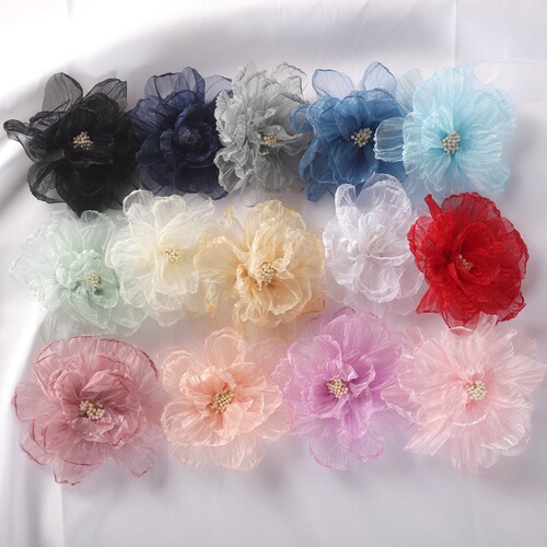 9cm Simulated Flower Thread Embroidery Fabric Ruffled Fabric Edge Disc Flower Match Head Handmade Flower Petal Decor Flower Accessory Brooch