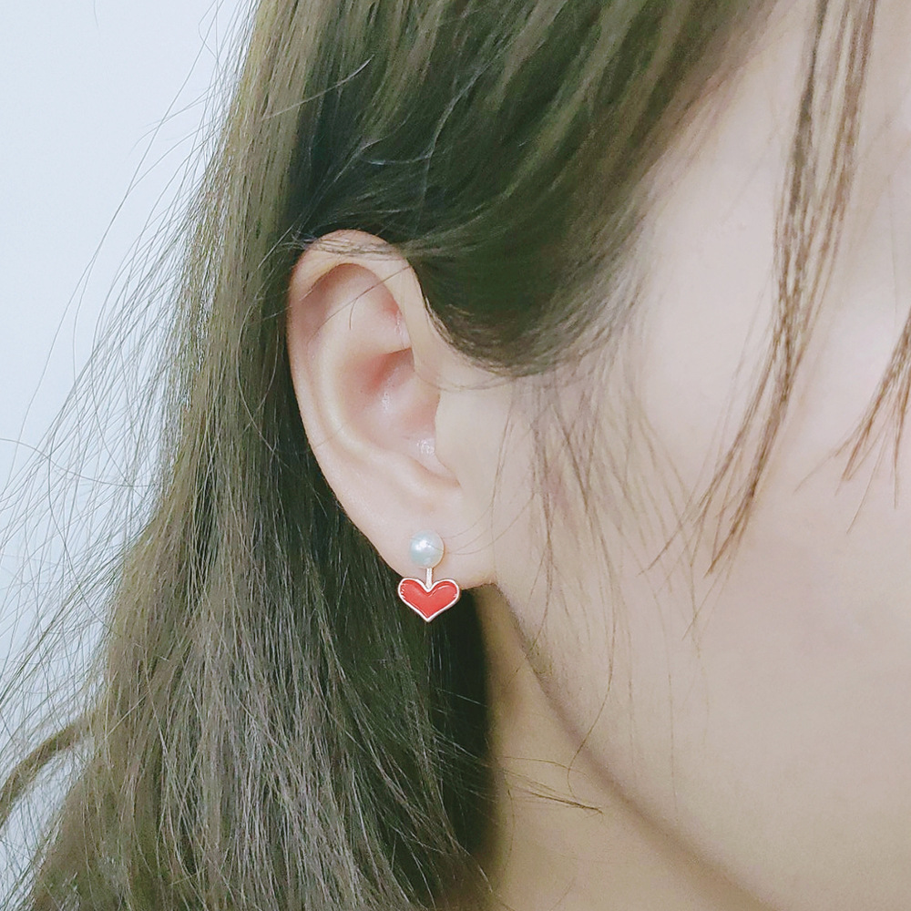 Corea del Sur Dongdaemun pendientes s925 plata esterlina multi-color en forma de corazón pendientes de epoxy lindo dulce perla pendientes de las mujeres