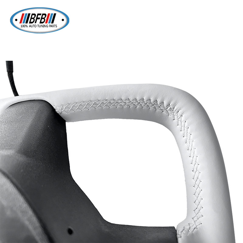 100% Real Carbon Fiber Yoke Steering Wheel - For Tesla Model Y 3 - White Alcantara Leather, Matte Carbon Fiber