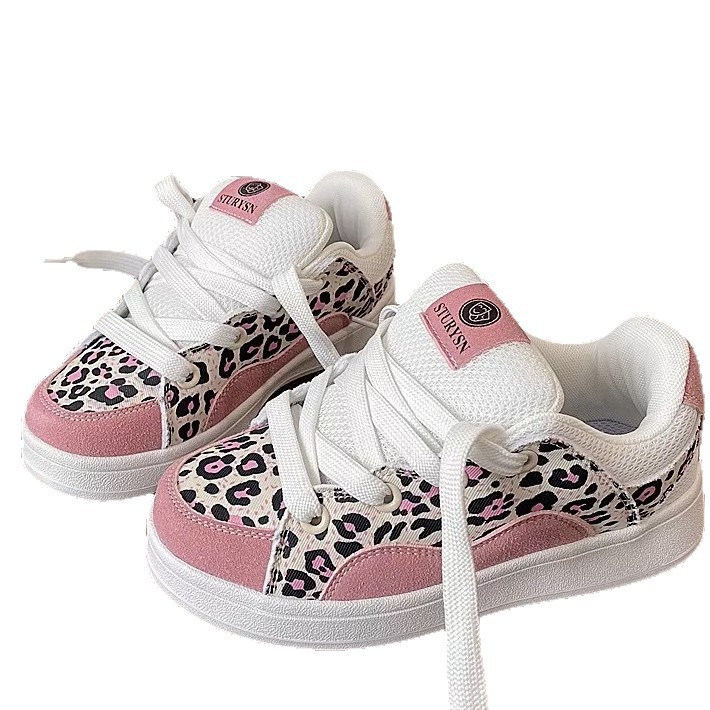 2026 primavera y otoño nuevo original azul de hielo leopardo zapatos de pan de suela gruesa estilo coreano versátil retro zapatos de skate casuales para estudiantes