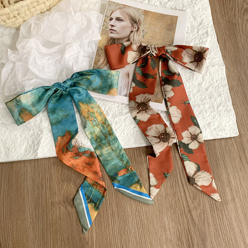 Pañuelo de seda estampado, cinturón de pelo largo estrecho, cinta, cabello atado, nuevo pañuelo multiusos, cinta, bufanda decorativa, cinturón de moda