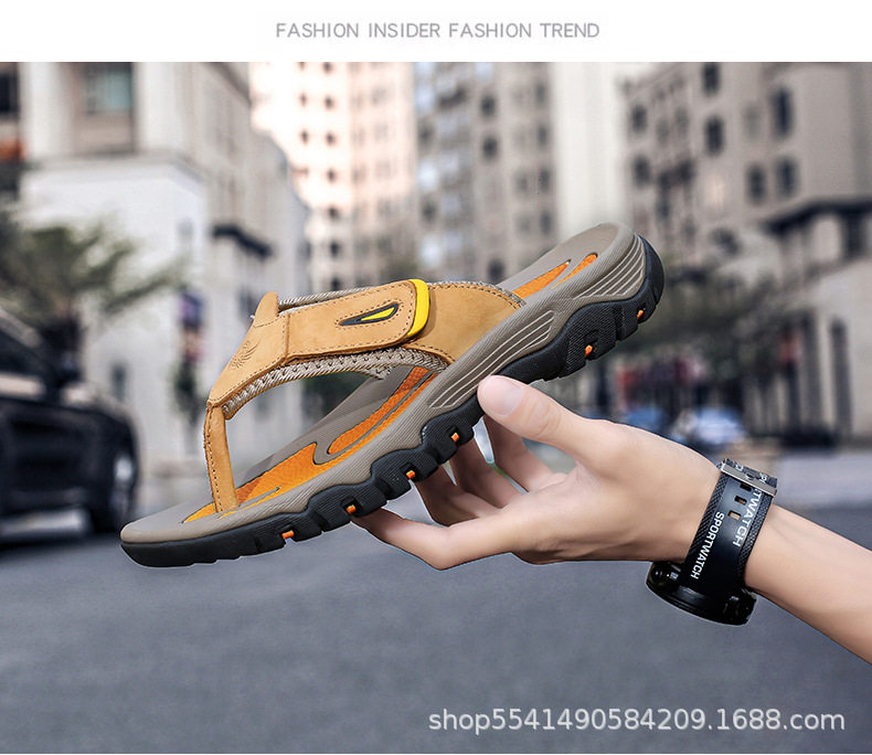 Dép sandal nam quai ngang da bò lớp đầu tiên, may thủ công, form rộng, kiểu mới — 7222 màu nâu, 7222 màu đen, 7222 xám xanh, 7222, màu vàng kim chi tiết 37