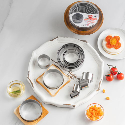 Stainless steel DIY cake mold boxed 14-piece baking cake tool set round mousse ring