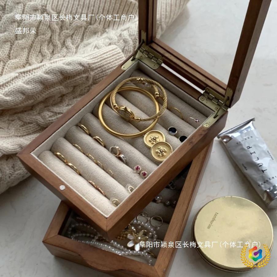 ✅ In-Stock Zara Home Vintage Wooden Linen Glass Jewelry Box Jewelry Organizer Necklace Ring Storage Box