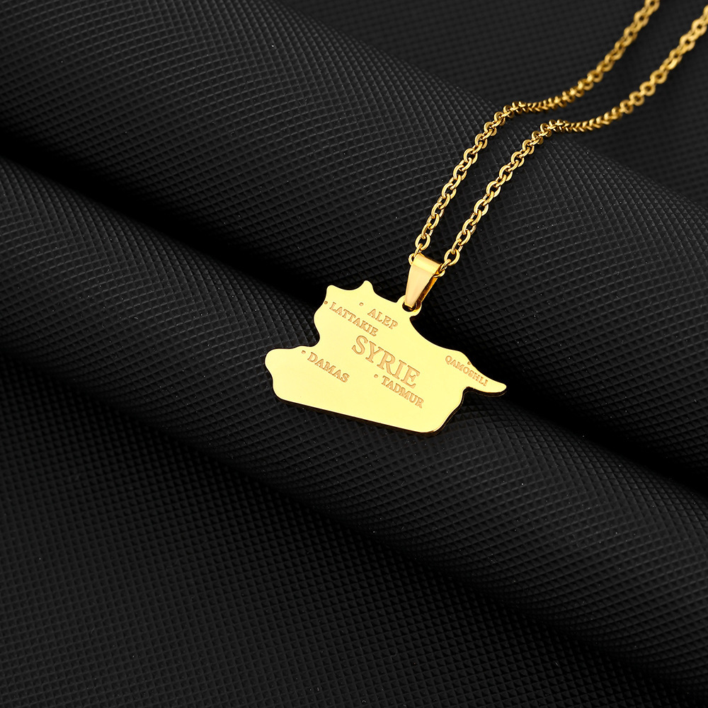 Edelstahl-Halskette mit Karte und Flagge der Syrischen Freien Armee für Männer und Frauen, Paar-Pullover-Kette, Zubehör_voghion.com