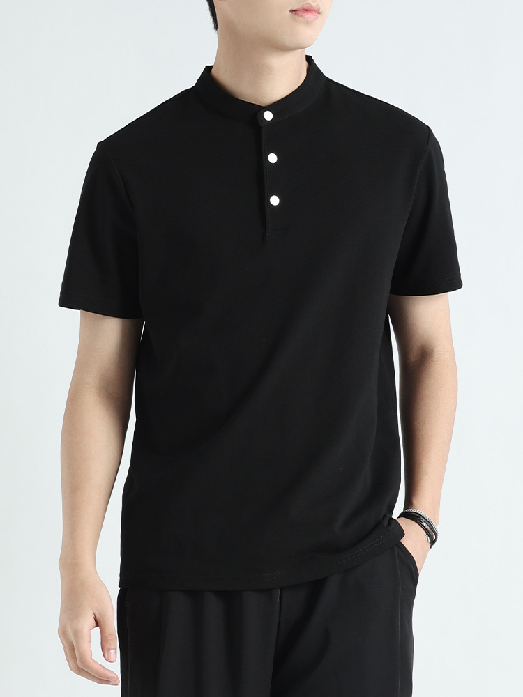 Hielo delgado nuevo estilo chino Henry cuello polo camiseta de verano de bambú camiseta de algodón de cuello vertical camiseta de secado rápido marca de moda