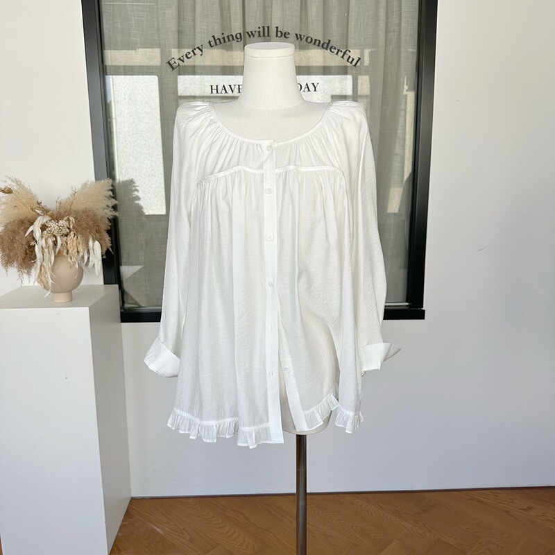 Sunlight Tea Break - Nine-point raglan sleeve blouse with mulberry silk, mid-sleeve shirt, lace top