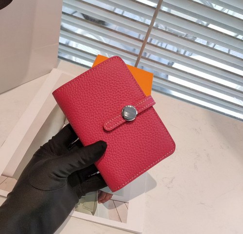 Factory direct sales  new h medium length first layer cowhide lychee pattern wallet round buckle drawstring wallet for women