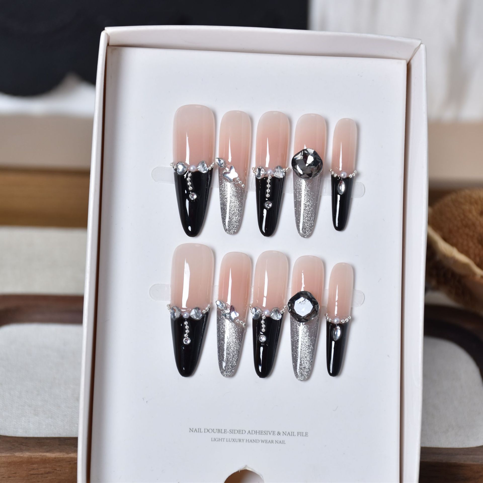 Manos negros franceses piezas de uñas productos terminados perros largos 4.0 piezas de uñas usadas piezas de uñas falsas productos terminados