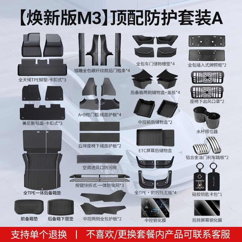 2025 New Version Model 3 Full Car Modification Accessories Suitable for Tesla Floor Mats, Corner Protectors, Felt Interior Protection