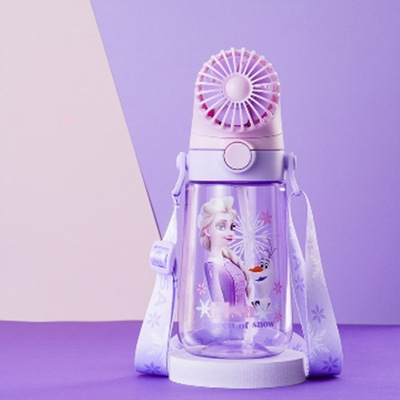 迪士尼风扇吸管杯学生水杯子户外便携背带590ML夏季儿童杯