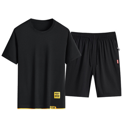 短袖t恤运动套装男薄款仿棉短裤夏季休闲两件套跑步衣服2103