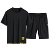 Short sleeved T-shirt motion suit Thin section Imitation cotton shorts summer leisure time Two piece set run clothes 2103