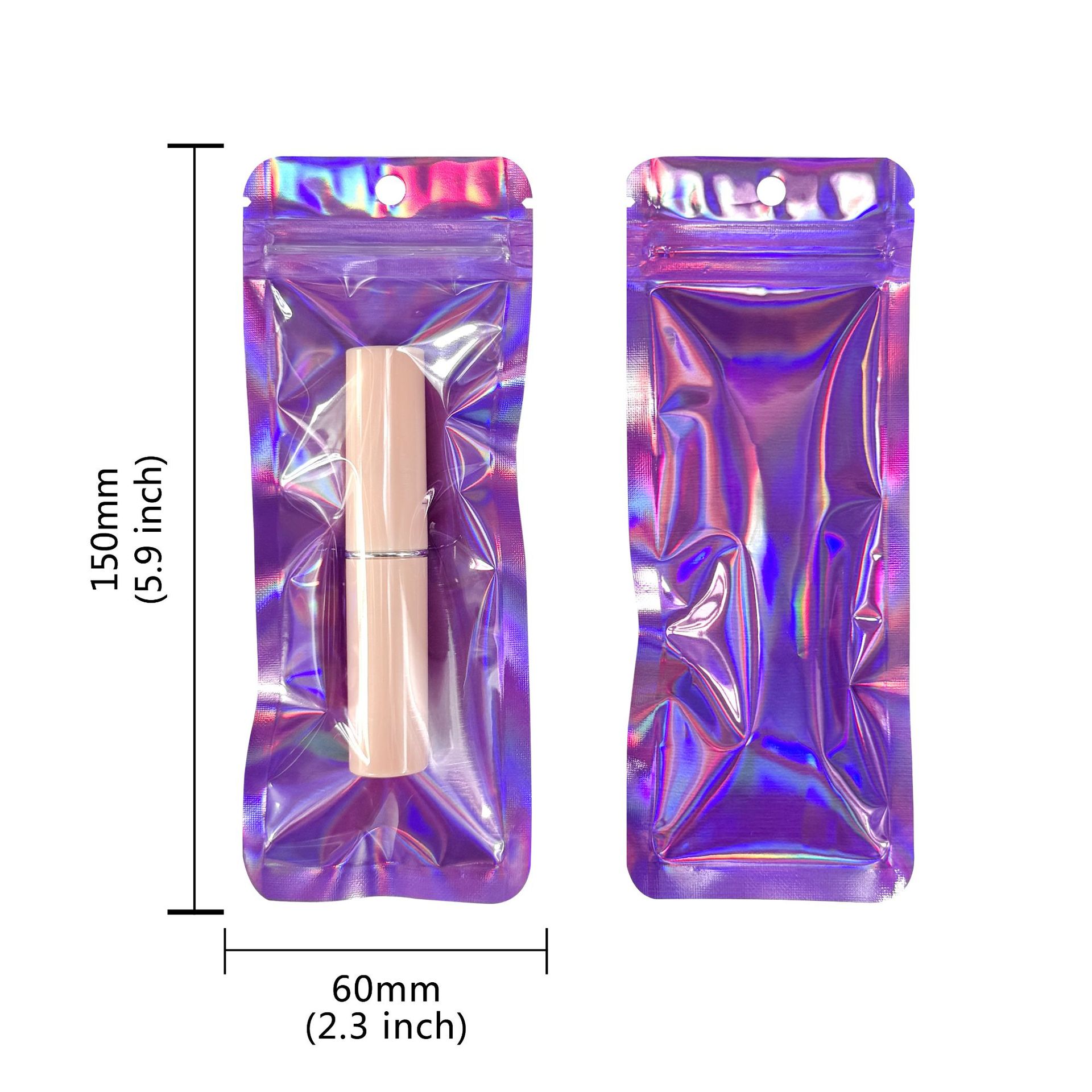 Bolso sellado de tira larga con orificio colgante, bolsa sellada hermética de yin y yang translúcida con láser grueso, cable de datos de joyería, bolsa de embalaje de cepillo de maquillaje