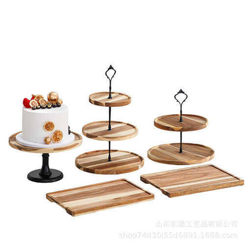 Creative wooden tray double-layer fruit plate modern three-layer living room cake snack display dessert combination display stand