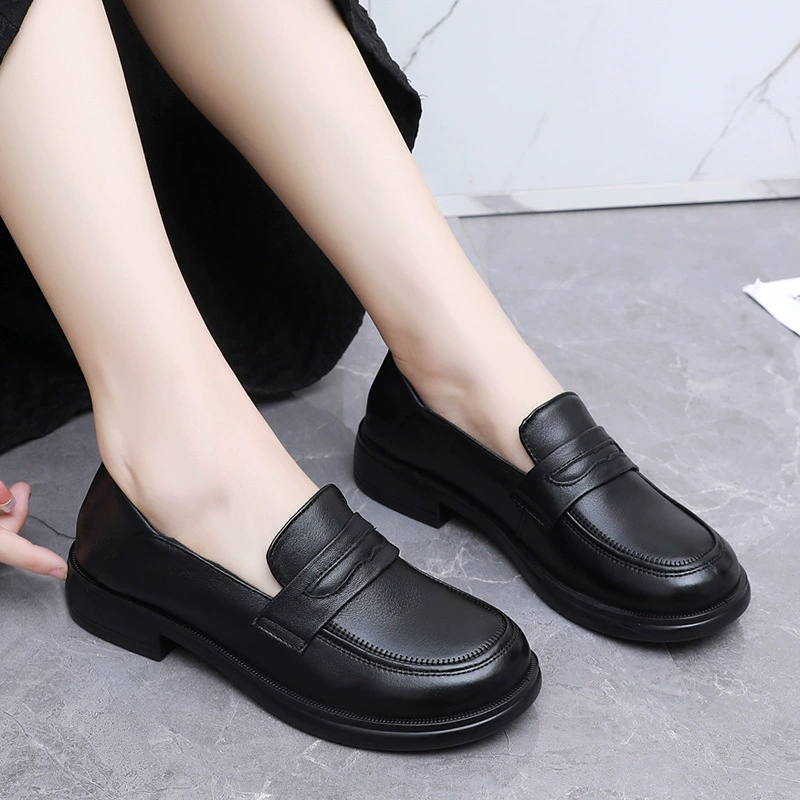 Leather shoes English style, trend fashionable work footwear, loafers, trend of season, cowhide