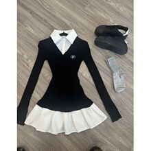 Y 31634 Polo Collar Knit Dress ѧԺ������ȹ ����ѷŷ���羳