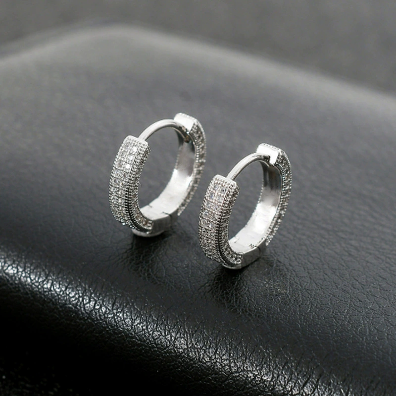Men's golden sophisticated earrings, European style, diamond encrusted