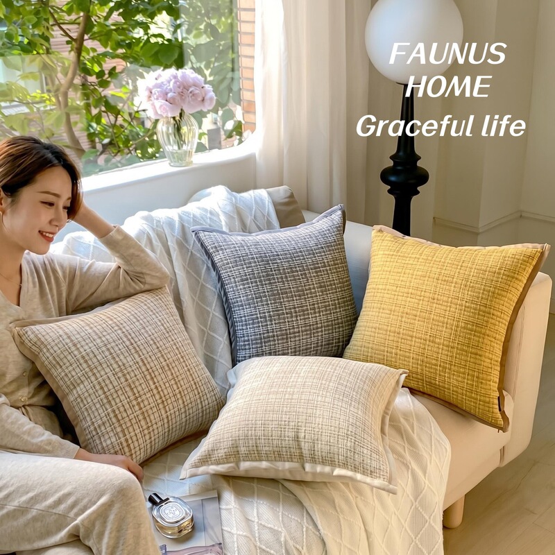 Modern Minimalist Retro Gold Thread Patchwork Sofa Throw Pillows, Solid Color, High-Quality Home Decor Collection