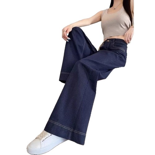 Wide-leg jeans for women, suitable for spring and autumn, high-waisted, large size, blue-gray, versatile, floor-length, slimming straight-leg pants