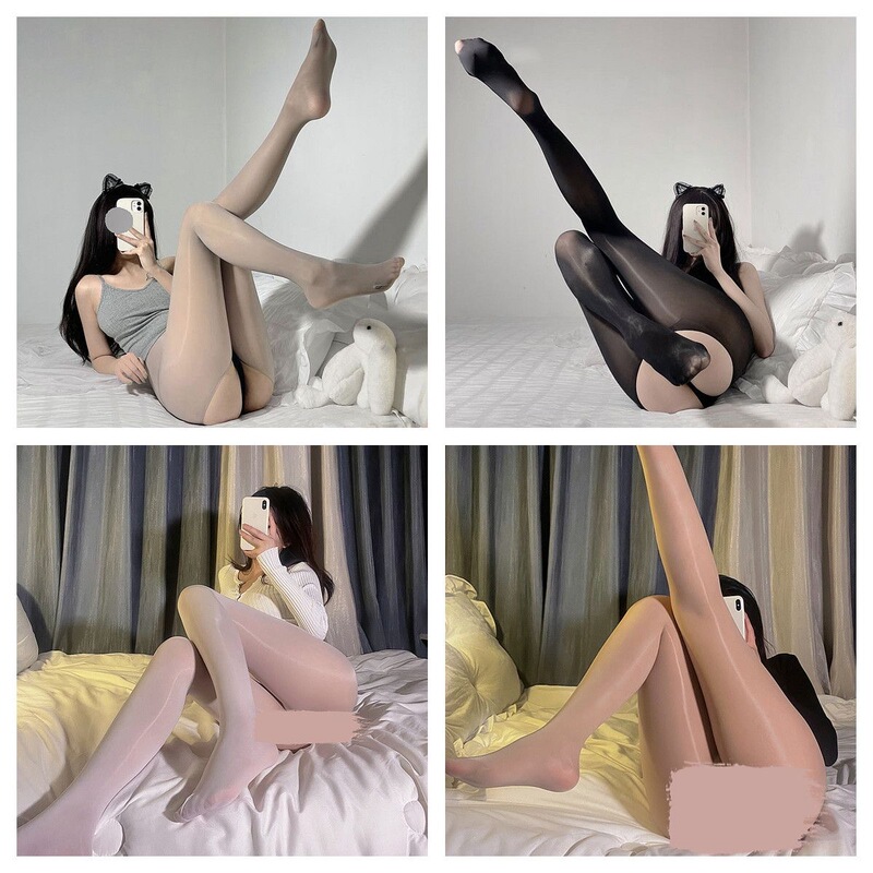 Horse oil stockings black silk sexy lingerie sexy transparent shiny cored silk one-piece open crotch socks one-piece socks oily socks