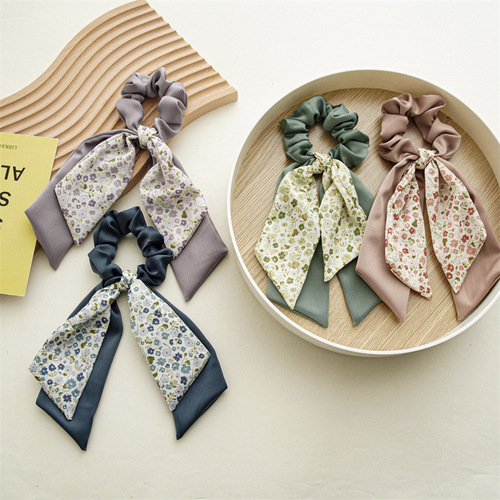 Summer new style floral double-layer bow ribbon large intestine hair band Japanese and Korean hair band elastic hair rope temperament hair band
