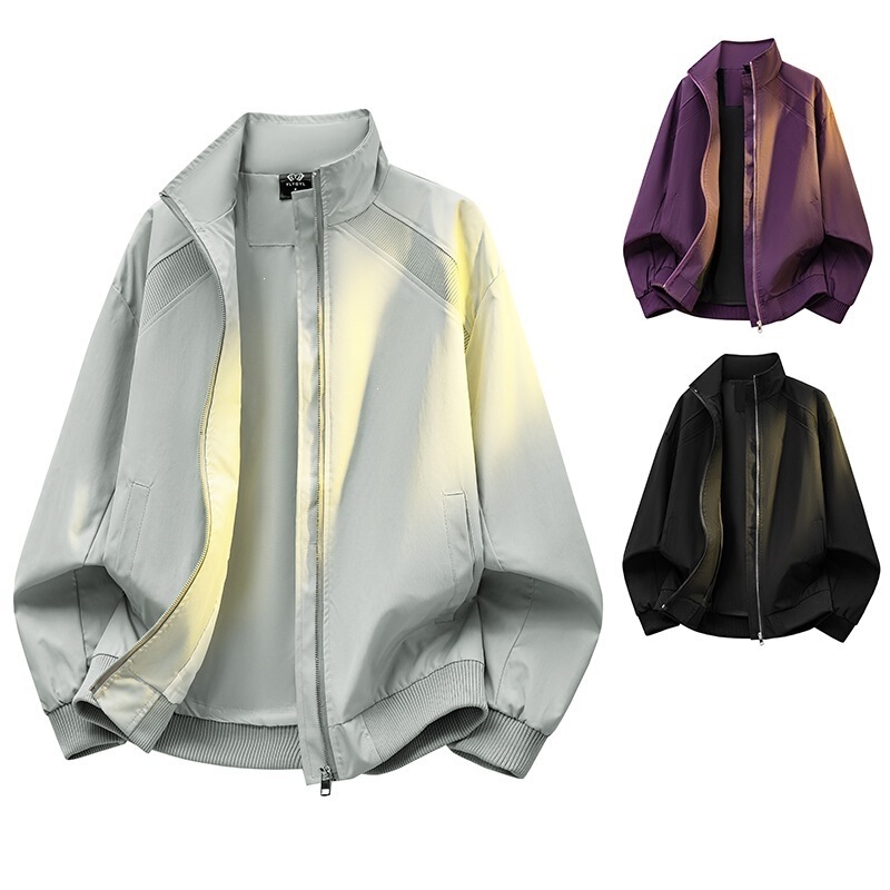 New cross-border three-proof stand-collar jacket, solid color, men's autumn and winter loose-fitting couple's style, double-layer versatile jacket with patchwork design New cross-border three-proof stand-collar jacket, solid color, men's autumn and winter loose-fitting couple's style, double-layer versatile jacket with patchwork design