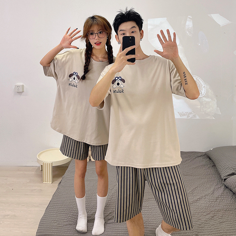 2025 New Pajamas for Couples, One Man and One Woman, Summer Thin Short-Sleeved Shorts Suit That Can Be Worn as Home Clothes