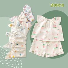 新款夏季儿童睡衣女童短袖小飞袖套装甜美洋气薄款家居服两件套