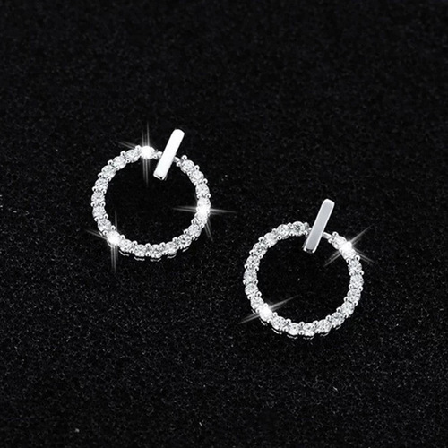 s925 silver needle simple circle small circle full diamond mini earrings small temperament fashion internet celebrity multi-match earrings for women