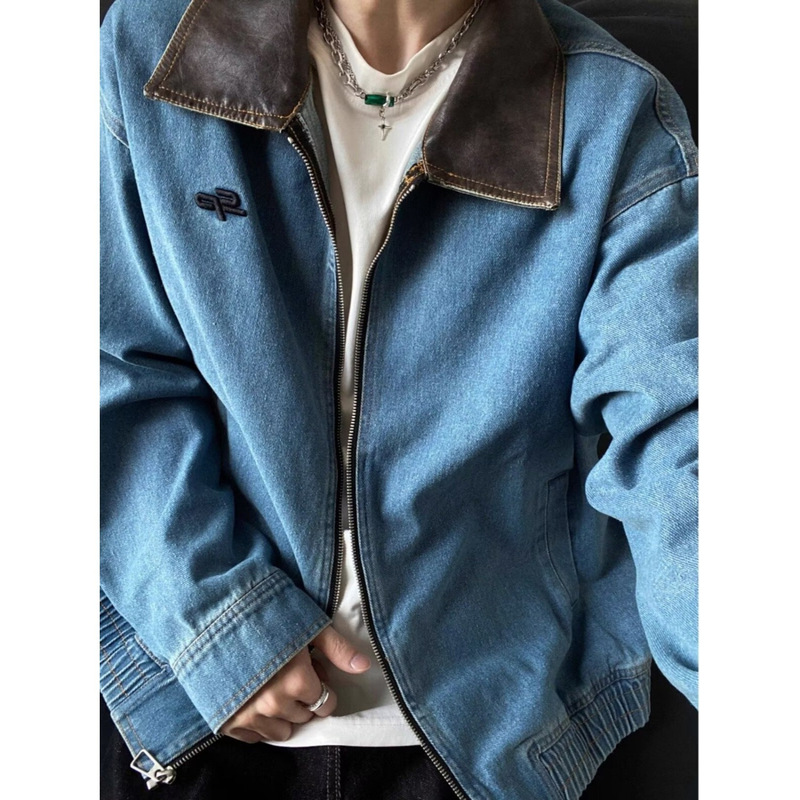 Washed Distressed Lapel Carhartt Denim Jacket Men's Autumn and Winter American Retro High Street Trendyy Loose Long-Sleeved Jacket