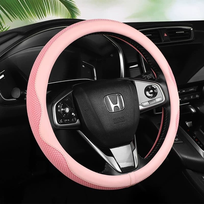Four Seasons Honeycomb Mesh Steering Wheel Cover Breathable Non-Slip Wear-Resistant Durable Car Interior Accessories Suitable for 38cm Steering Wheel Covers (Steering wheel cover) - pink-38cm