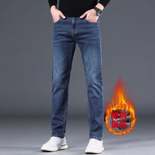 潮牌男士保暖加绒牛仔裤冬季新款直筒长裤修身显瘦百搭潮流裤子男