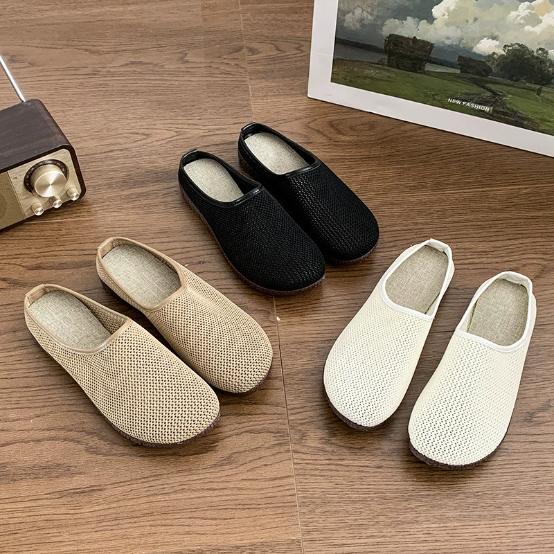 Net bread head semi-torched new breathable and versatile retro soft sole women's sandals flat-soled lazy people pedal KS15