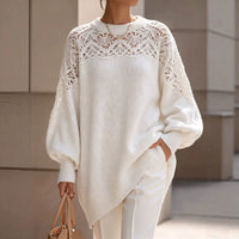2026 European and American cross-border Amazon new autumn and winter elegant crochet oversized knitted sweater women's top