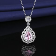 首飾配飾水滴形粉鑽三件套項鍊戒指耳釘女精緻鎖骨鏈指環項鍊耳飾