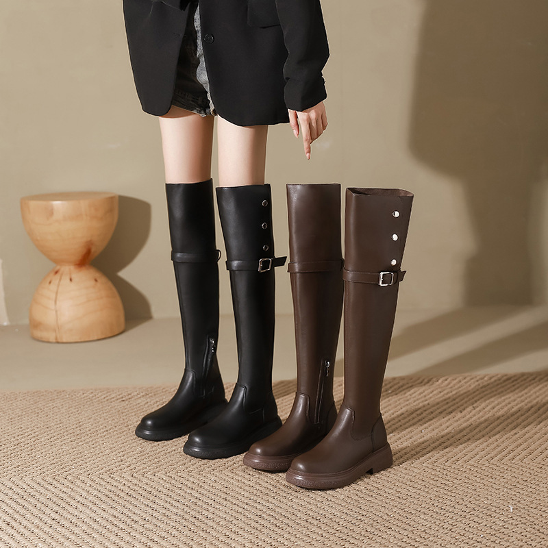 Over-the-knee boots women's 2024 new chubby girl big tube around thick legs slim plus size boots 41-43 high boots