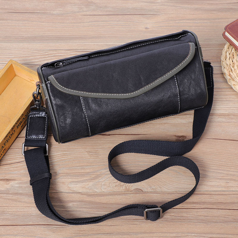 Túi đeo chéo nam da bò thật thuộc da thực vật, túi nhỏ đeo vai cá tính 29×11×17 cm — Dây đeo vai màu đen, Dây đeo vai đơn màu xanh lá cây, Dây đeo vai màu đen và xanh lá cây