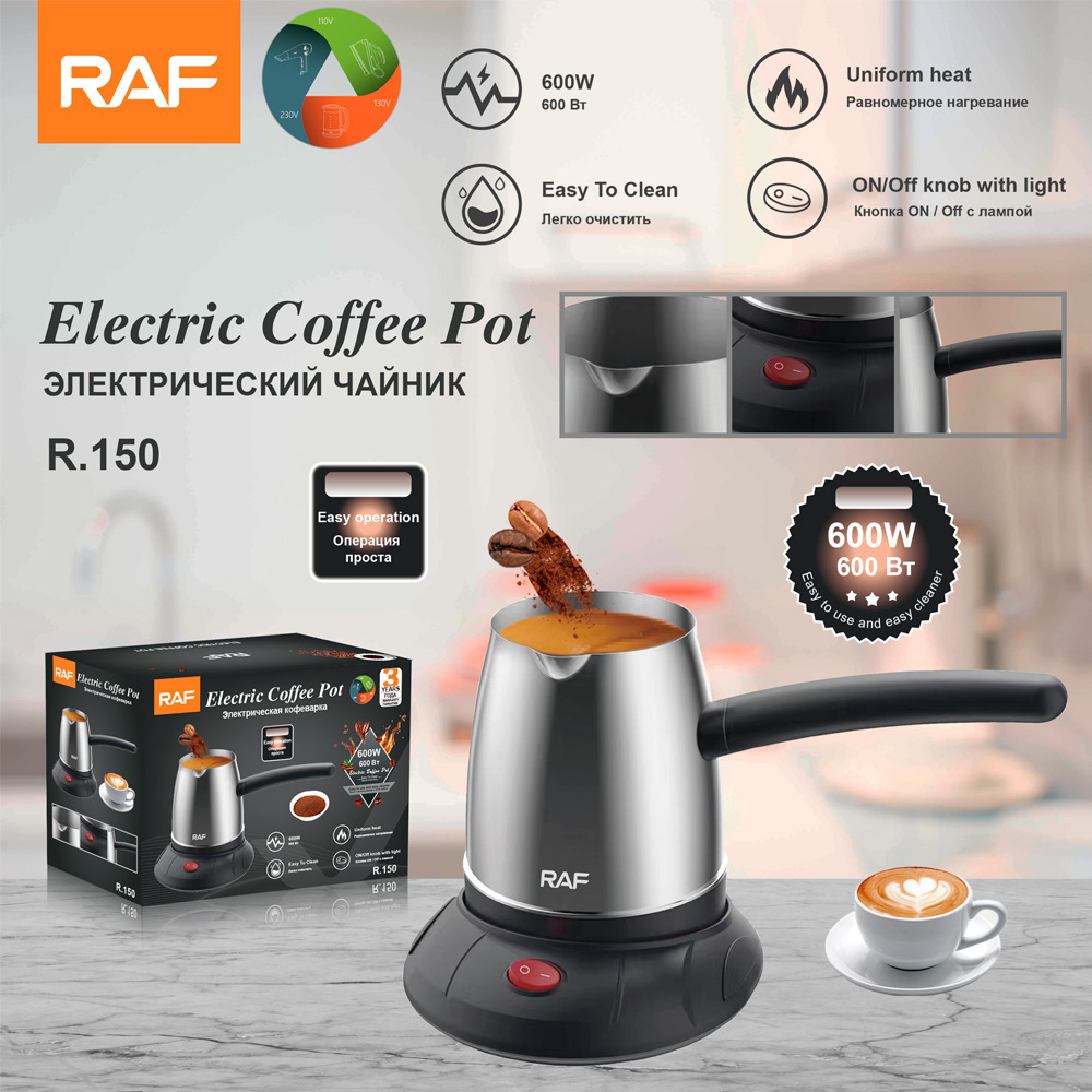 Normas europeas Gran Bretaña Australia transfronterizo cafetera turca con mango de acero inoxidable calentador eléctrico cafetera de agua caliente 500ml
