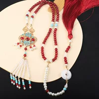 Древний стиль Hanfu длинная кисточка с облаками, красные бусы, ожерелье, новый китайский стиль, лошадь, юбка, чонсам, аксессуары