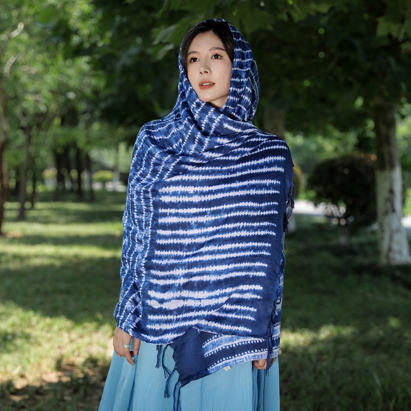 Langer Quastenschal Im Ethno-stil Batik Strandtuch Für Damen_voghion.com