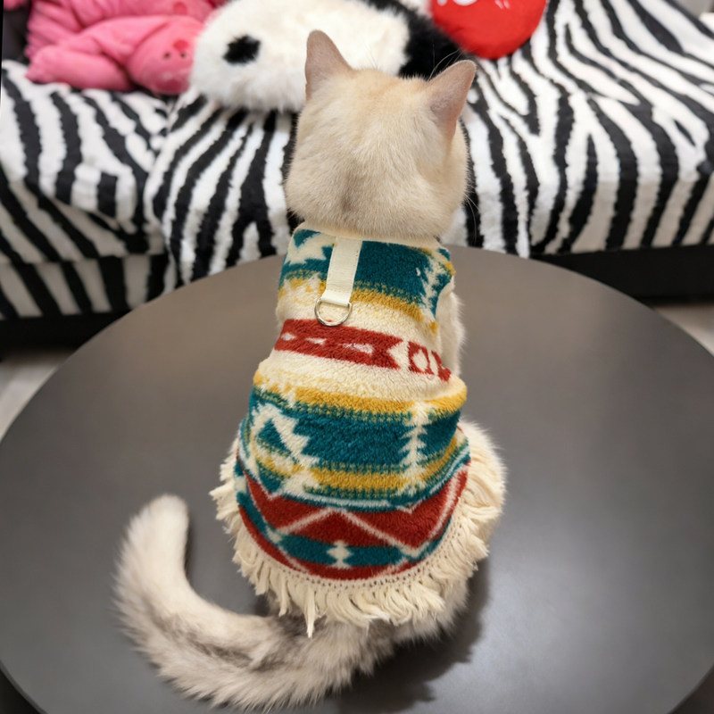 Dog Clothes, Autumn and Winter Ethnic Style Round Neck Plush Vest, Cat Teddy Bichon Traction-Friendly Small Dog Clothing Dog Clothes, Autumn and Winter Ethnic Style Round Neck Plush Vest, Cat Teddy Bichon Traction-Friendly Small Dog Clothing