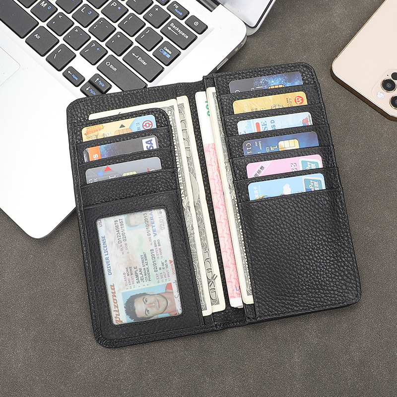 Men's wallet new retro texture long money clip ultra-thin leisure soft leather handbag multi-card slot card bag_voghion.com