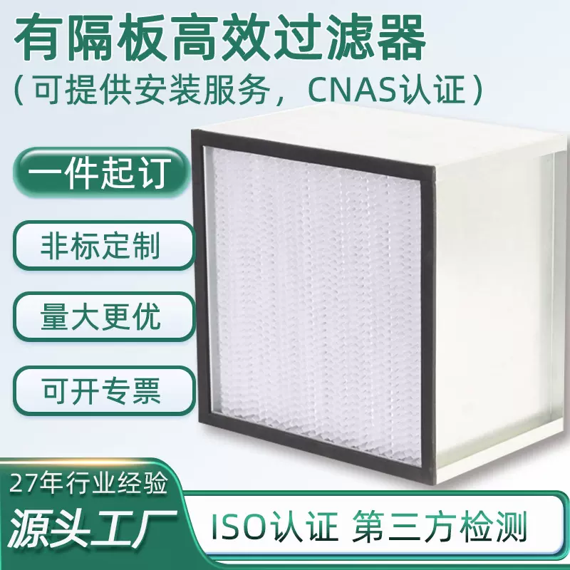 有隔板高效过滤器洁净间末端高效滤芯HEPA高效空气过滤器H14
