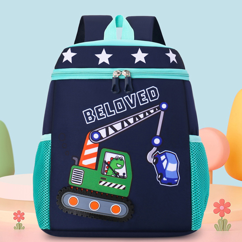Mochila infantil de dibujos animados, coche de ingeniería, mochila escolar para niños, jardín de infantes, mochila transpirable para niñas de clase media y grande, luz