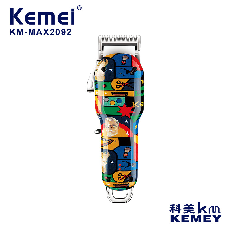 Kemei Clipper eléctrico KM-MAX2092 de alta potencia personalizada graffiti transferencia de agua de impresión USB cortapelos