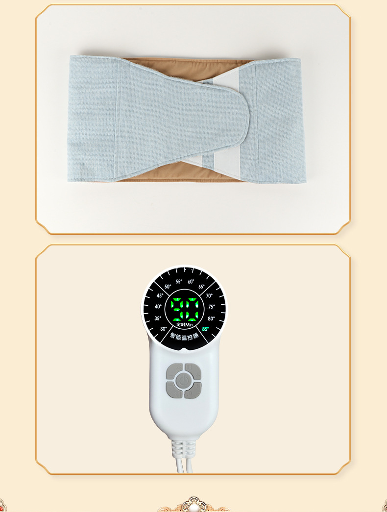 Electric Heated Moxa Waist Wrap Digital Timer Herbal Warm Compress Belt for Waist and Abdomen in use