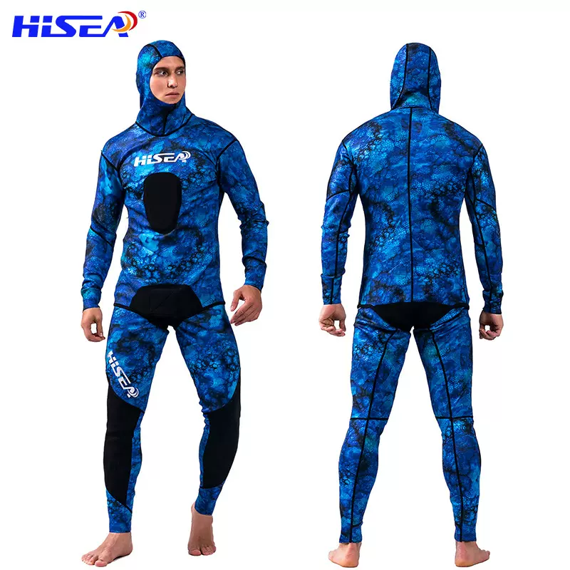 猎鱼服3.5mm自由潜户外迷彩伪装带帽保暖分体钓鱼潜水服打鱼衣